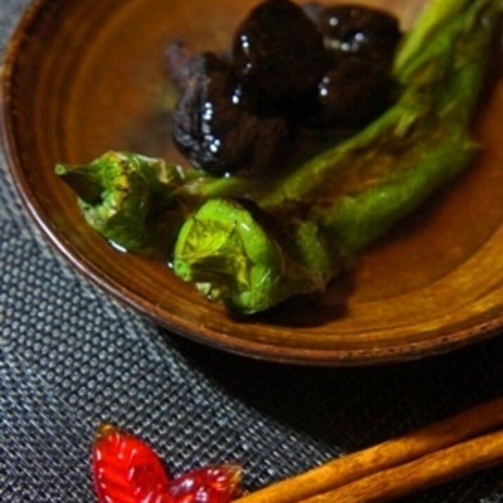 はんなり和食、焼き甘唐辛子と椎茸の餡かけ